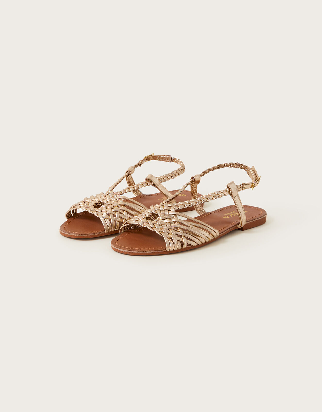 Leather Plait Sandals Gold Women s Shoes Monsoon Global