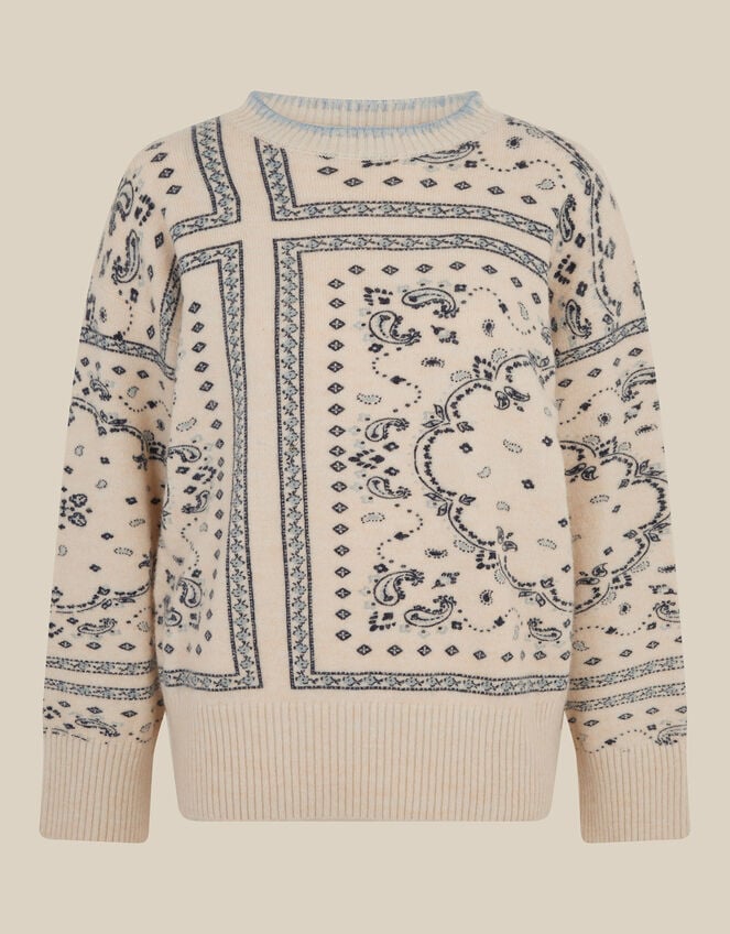 Gigi Paisley Print Crew Neck Jumper, Ivory (IVORY), large