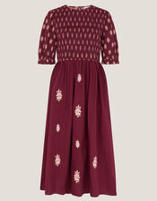 Laurie Floral Smocked Midi Dress, Red (BERRY), large
