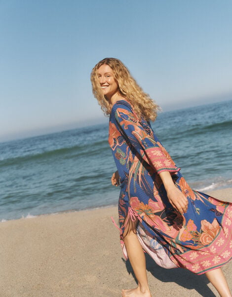 Carmen Floral Print Midi Kaftan, Blue (BLUE), large