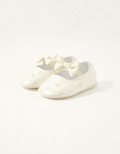 Heart Embroidered Patent Booties, Ivory (IVORY), large