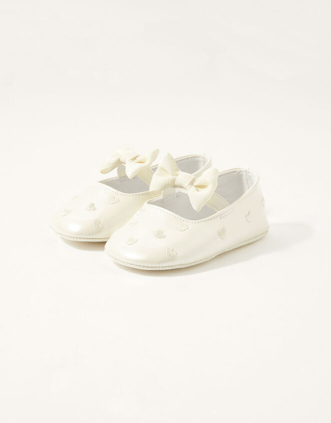 Heart Embroidered Patent Booties, Ivory (IVORY), large