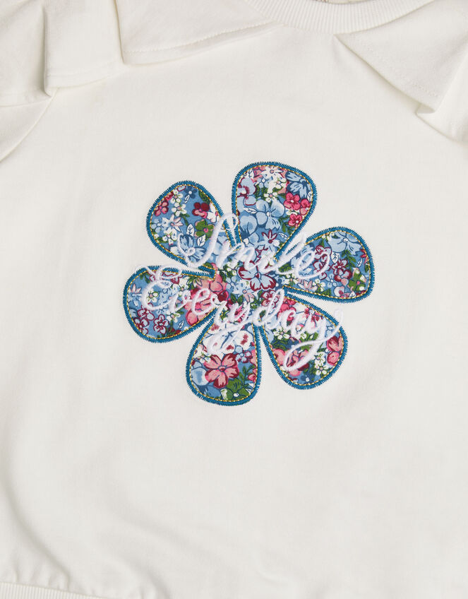 Embroidered Ruffle Sweatshirt and Leggings Set, Cream (CREAM), large