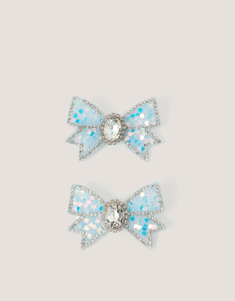 2-Pack Jewel Bow Hair Clips, Blue (BLUE), large