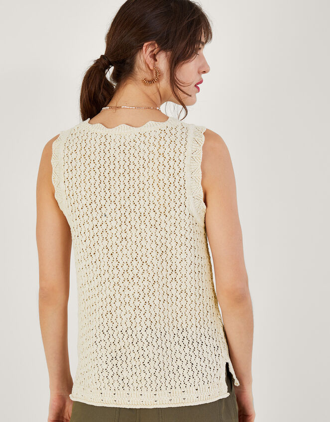 Pointelle Knit Sleeveless Tank, Ivory (IVORY), large