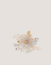 Flower Embellished Metal Hair Clip, , large
