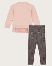 Sequin Bow Sweatshirt and Leggings Set, Pink (PINK), large