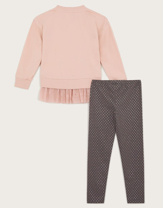 Sequin Bow Sweatshirt and Leggings Set, Pink (PINK), large