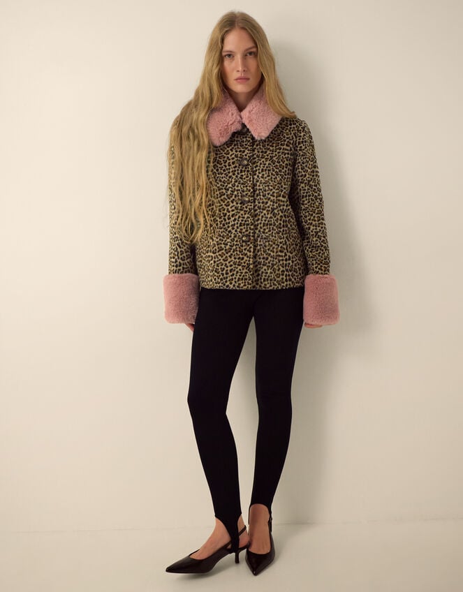 Monsoon x Queens of Archive Camilla Short Faux Fur Leopard Print Coat​, Brown (BROWN), large