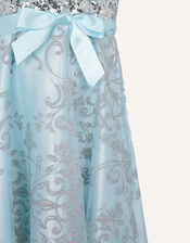 Sequin Glitter Print High Low Dress , Blue (BLUE), large
