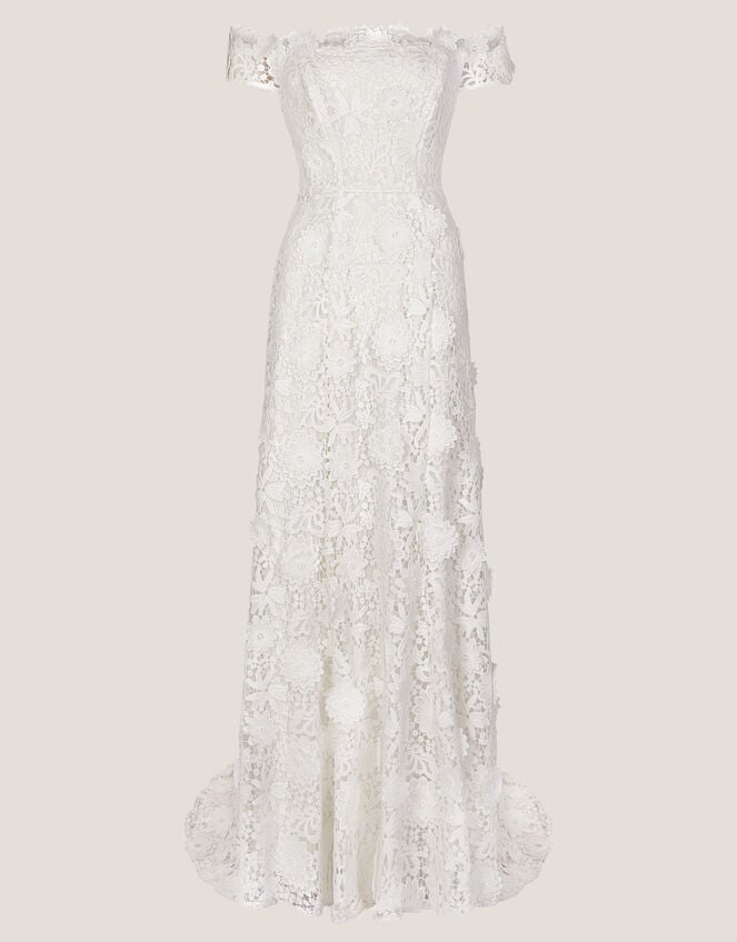 Clare Floral Embroidered Bardot Bridal Dress, Ivory (IVORY), large