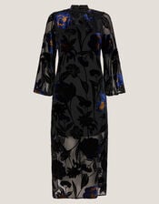 Giselle Sheer Floral Devoré Midi Dress, Blue (MIDNIGHT), large