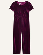 Stretch Velvet Jumpsuit, Red (BURGUNDY), large