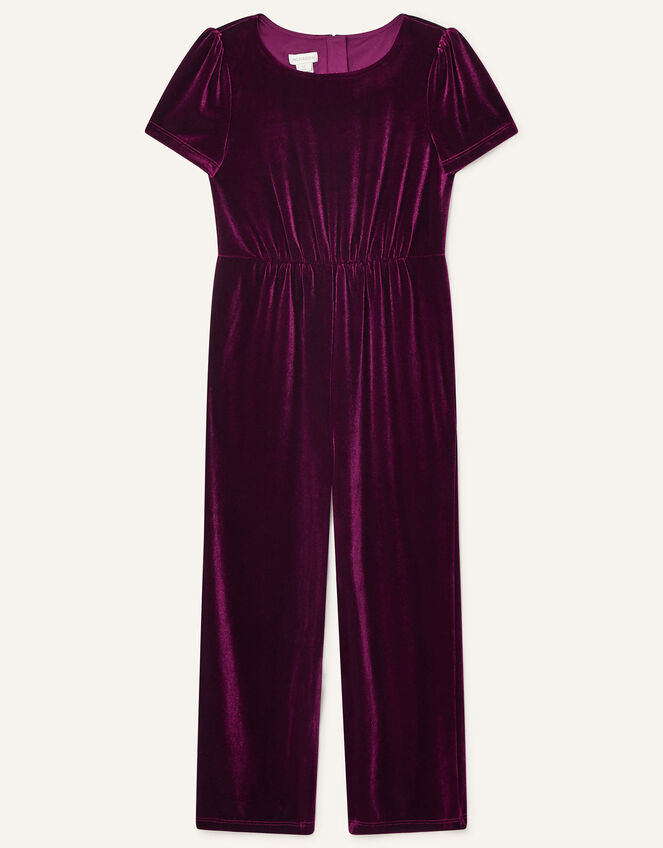 Stretch Velvet Jumpsuit, Red (BURGUNDY), large