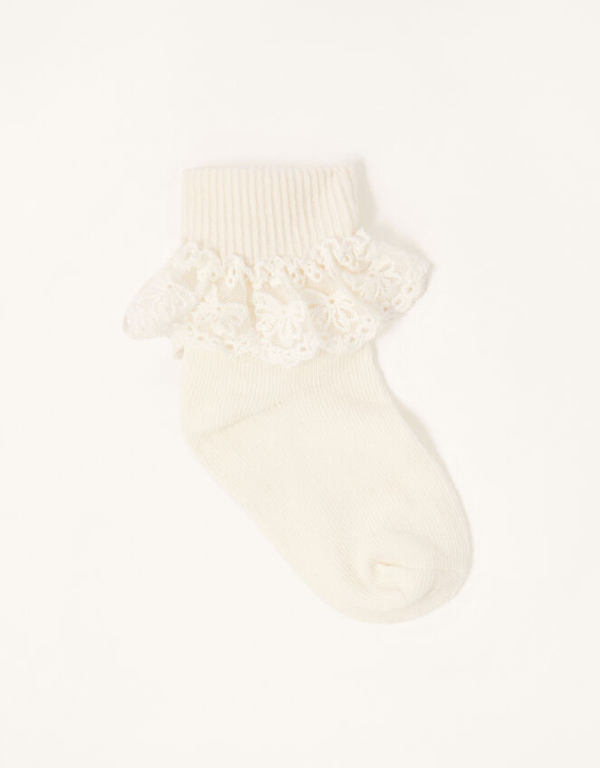 Baby Olivia Lace Trim Socks, Ivory (IVORY), large