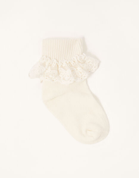 Baby Olivia Lace Trim Socks Ivory, Ivory (IVORY), large