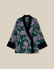 Willow Floral Print Kimono Jacket, Green (GREEN), large