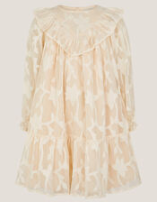 Frilly Floral Burnout Dress, Camel (BEIGE), large