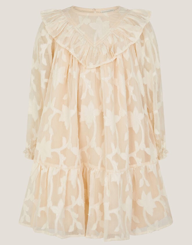 Frilly Floral Burnout Dress, Camel (BEIGE), large