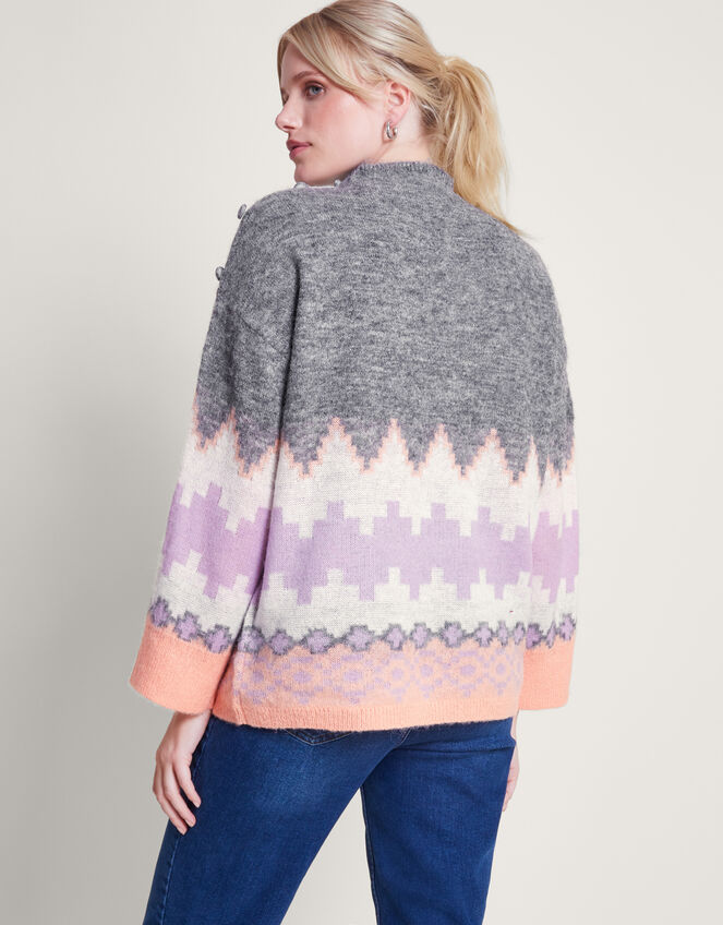 Ami Aztec-Inspired Sweater, Gray (GREY), large