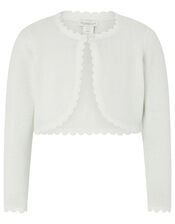 Baby Niamh Cropped Sparkle Knitted Cardigan, Ivory (IVORY), large