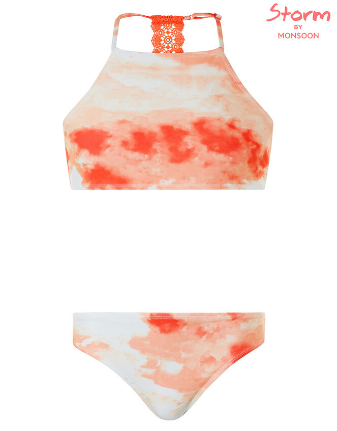 Arianna Tie Dye Crochet Bikini Set with Recycled Polyester, Orange (CORAL), large
