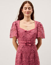 Regina Short Sleeve Lace Midi Dress, Pink (ROSE), large