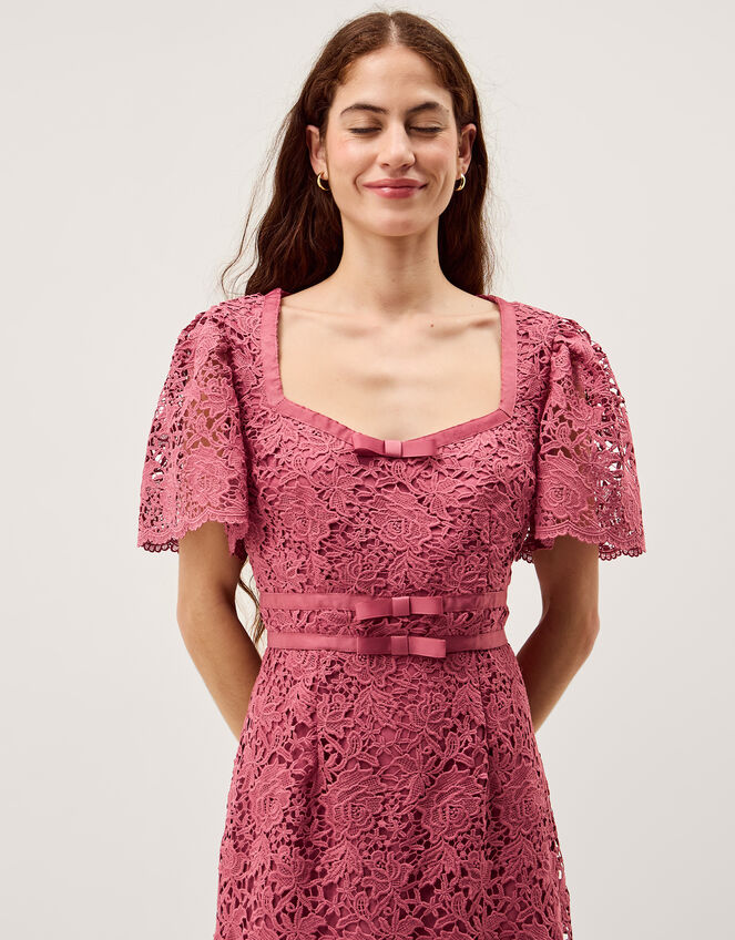 Regina Short Sleeve Lace Midi Dress, Pink (ROSE), large