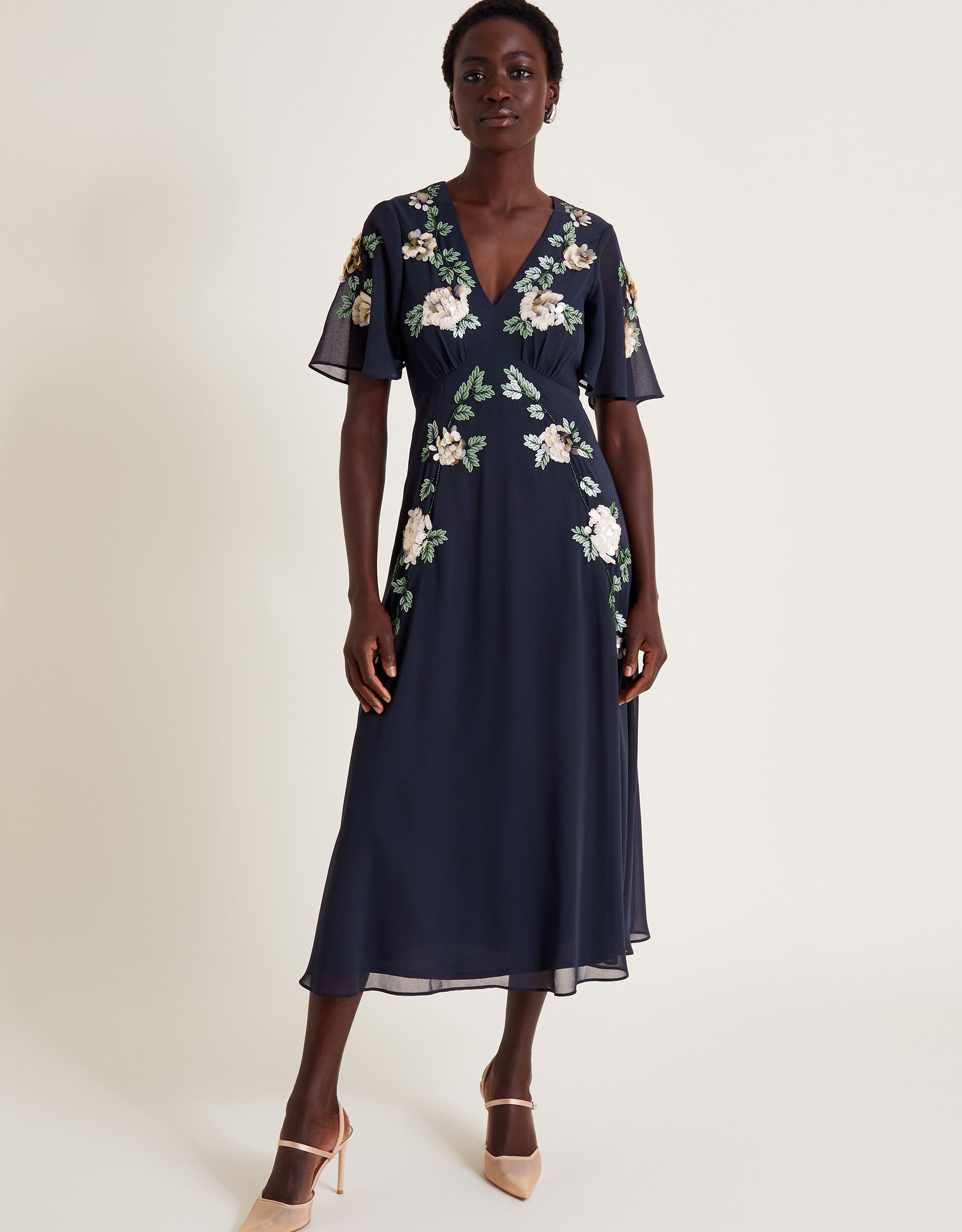 Floral embellished midi dress discount