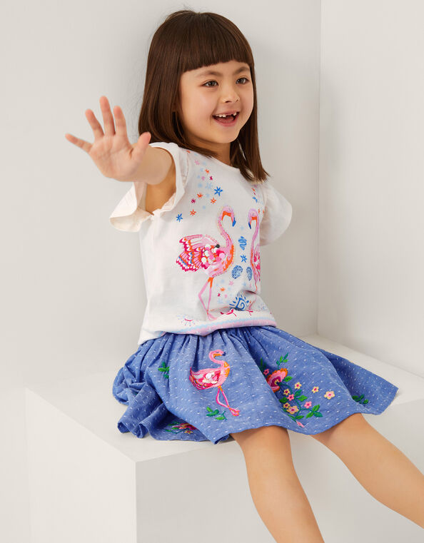 Sequin Flamingo Frilly T-Shirt, Blue (BLUE), large