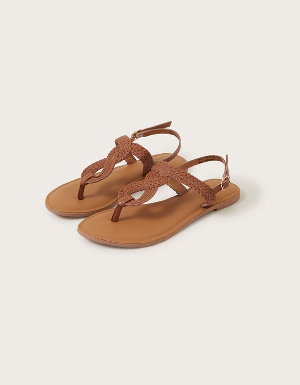 Leather Twist Toe Post Sandals , Tan (TAN), large