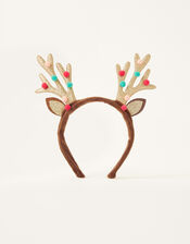 Pom-Pom Reindeer Glitter Headband, , large