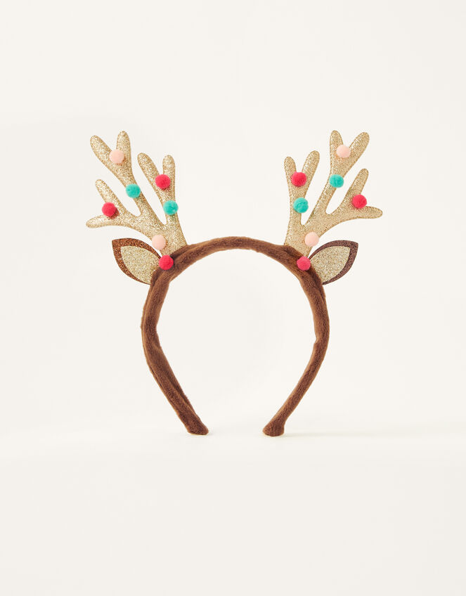 Pom-Pom Reindeer Glitter Headband, , large