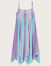 Tie Dye Shirred Hanky Hem Dress, Purple (LILAC), large