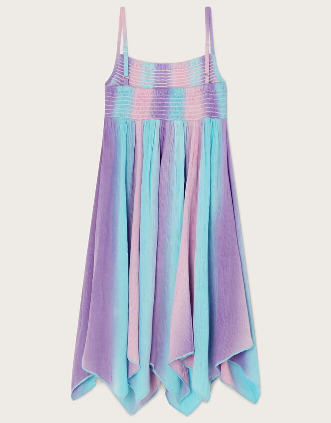 Tie Dye Shirred Hanky Hem Dress, Purple (LILAC), large