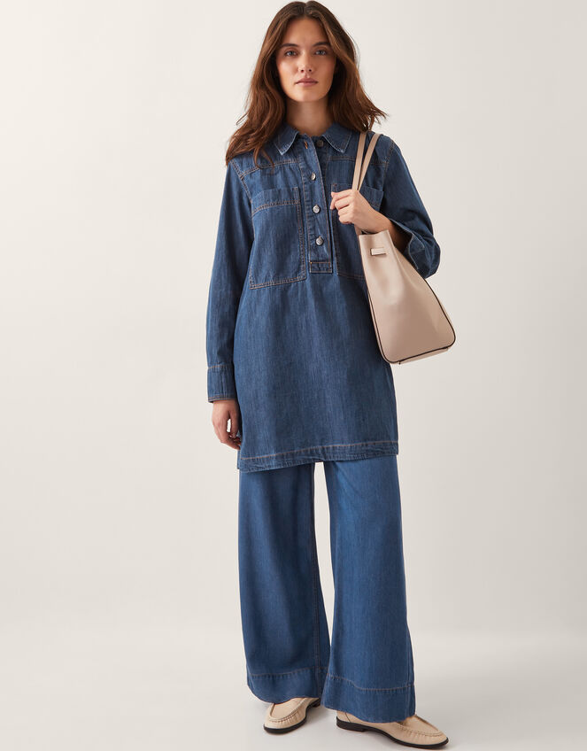 Nara Denim Tunic Shirt Dress, Blue (MID AUTHENTIC BLUE), large