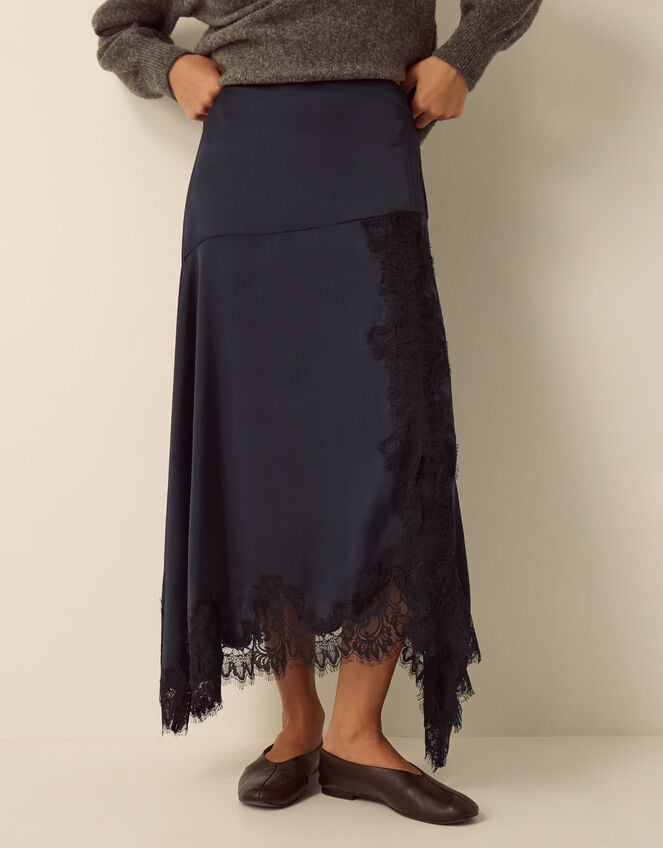 Shelby Satin Lace Maxi Skirt, Blue (NAVY), large