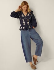 Talia Oversized Collar Tulip Top, Blue (NAVY), large