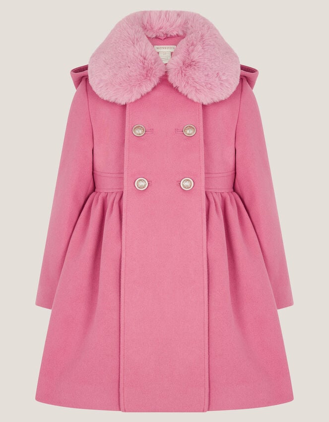 Natalia Faux Fur Collar Double-Breasted Coat, Pink (PINK), large
