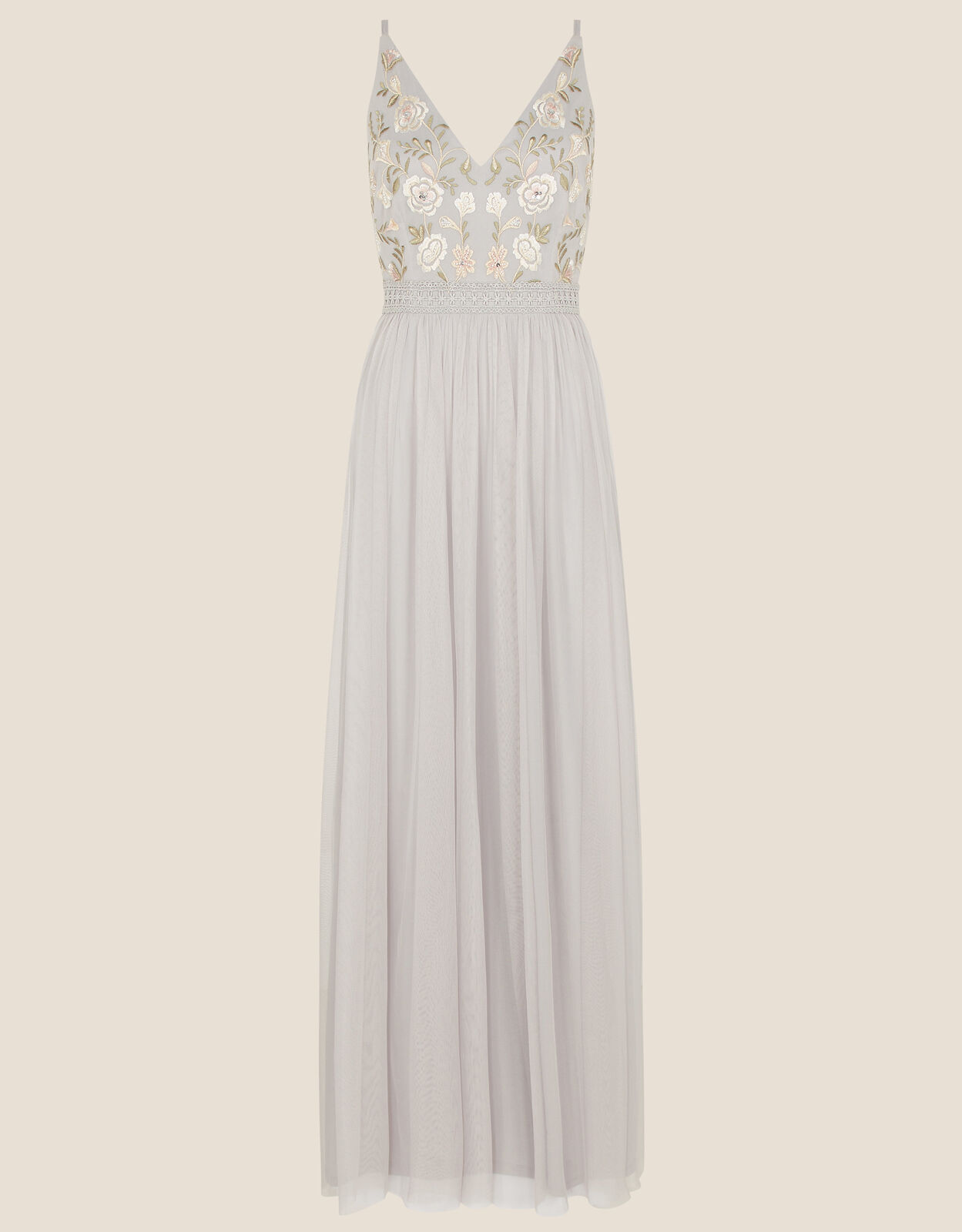 Kathy Embroidered Maxi Dress in Recycled Polyester Silver
