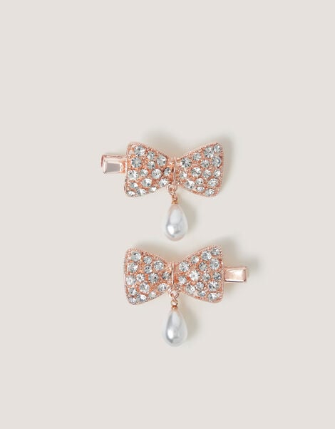 2-Pack Rhinestone Bow Drop Hair Clips, , large