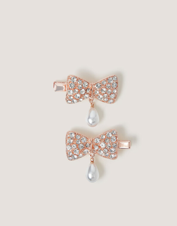 2-Pack Rhinestone Bow Drop Hair Clips, , large