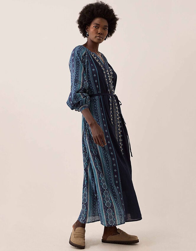 East Gabriette Geometric Print Embroidered Dress, Blue (BLUE), large