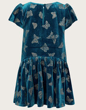 Baby Velvet Butterfly Tiered Dress, Teal (TEAL), large