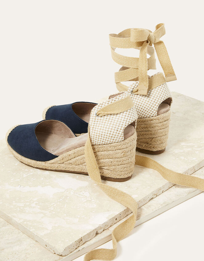 Talia Tie Suede Espadrille Wedges, Blue (NAVY), large