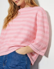 Sammi Stripe Crop Sleeve Jumper, Pink (PINK), large