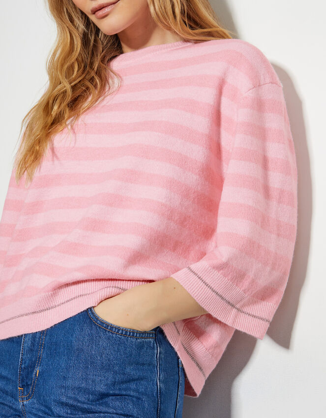 Sammi Stripe Crop Sleeve Jumper, Pink (PINK), large