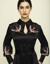 Tallulah & Hope Tamsin Bird Embroidered Midi Dress, Black (BLACK), large