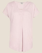 Scallop Detail Jersey T-Shirt in Linen Blend, Pink (BLUSH), large