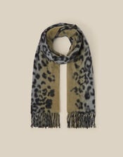 Archi Animal Print Tassel Scarf, Grey (GREY), large